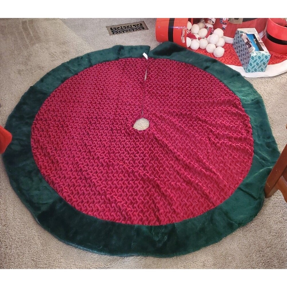 Supree Creations 58" XL Velvet Lined Tree Skirt Green Maroon Red Crushed Velvet
